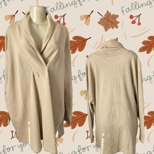 Roaman's + 34/36 Beige Thermal Knit Pattern Shawl Collar Long Sleeve Tunic Top